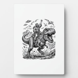 Placa Expositora Camiseta gráfica de jinete de dinosaurio con graba