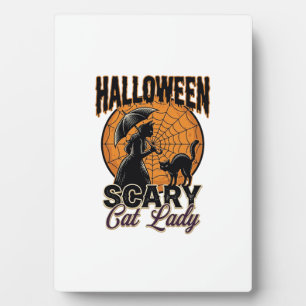 Placa Expositora Camiseta Vintage de Bruja de Halloween Señora Gato