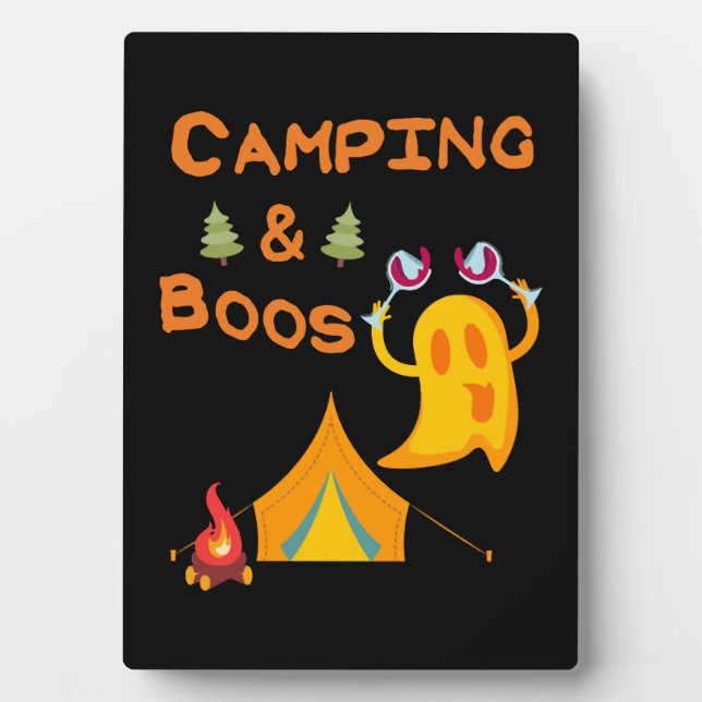 Placa Expositora Camping & Boos Ghosts Wine Camping Halloween (Frente)