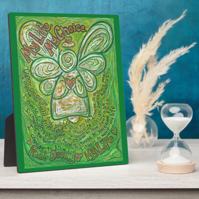 Placa Expositora Cáncer mi vida, mi elección poema Angel Art Plaque (Lado)