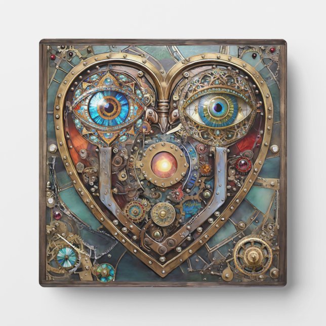 Placa Expositora Caprichoso Corazón Steampunk Te Veo Te Amo (Frente)