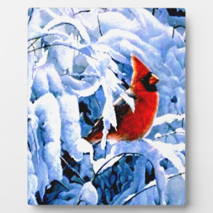 Placa Expositora Cardenal Rojo en la Nieve Invernal