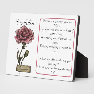 Placa Expositora Carnación de cumpleaños de la flor de nacimiento e