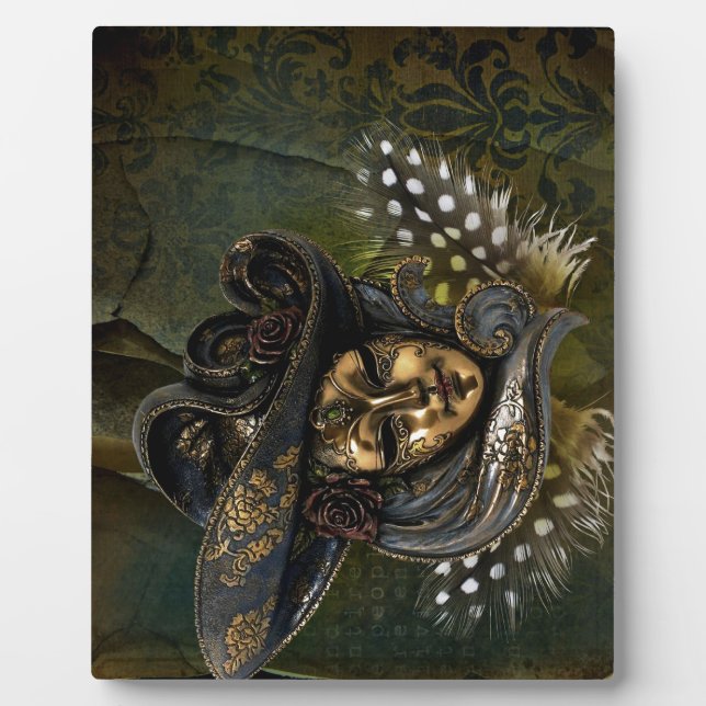Placa Expositora Carnival Mask-Green Damask Photo Plaque (Frente)
