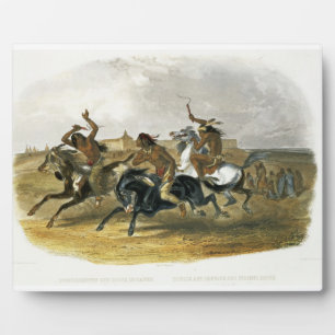 Placa Expositora Carreras de caballos de los indios sioux cerca de
