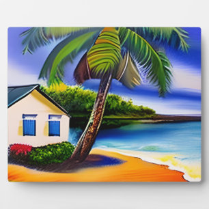 Placa Expositora Casa de playa blanca y agua azul