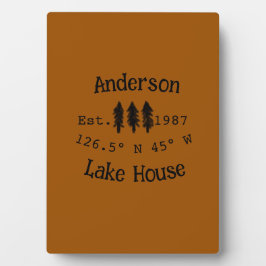 Placa Expositora Casa del lago. Fecha año personalizado coordenadas