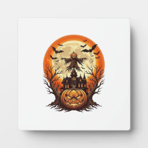 Placa Expositora Casa embrujada espantapájaros calabaza espantosa L