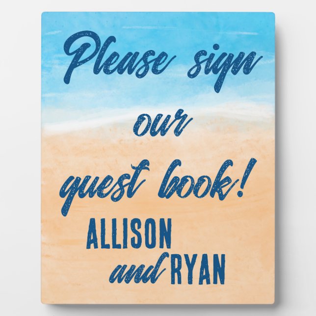 Placa Expositora Casual Watercolor Beach Wedding Guest Book (Frente)