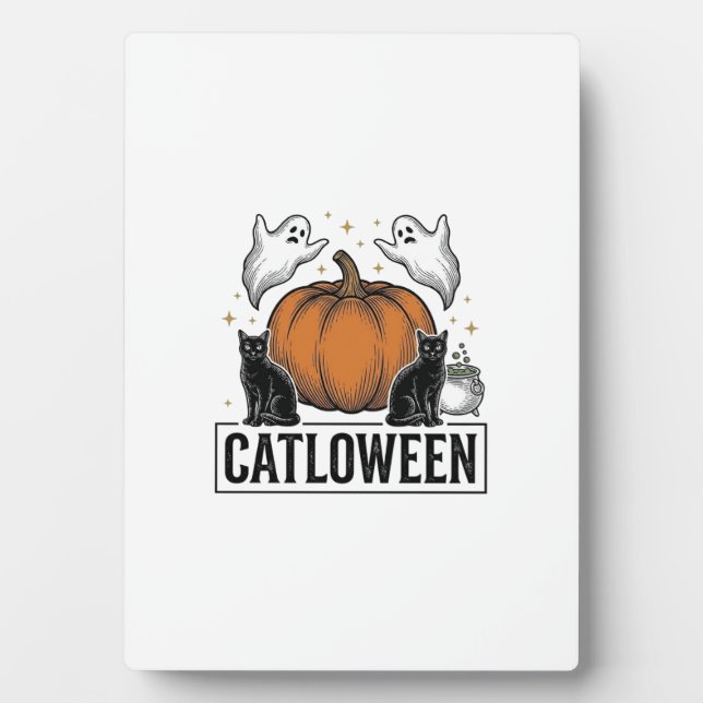 Placa Expositora Catloween Gato Negro Fantasma Diseño Vectorial de  (Frente)