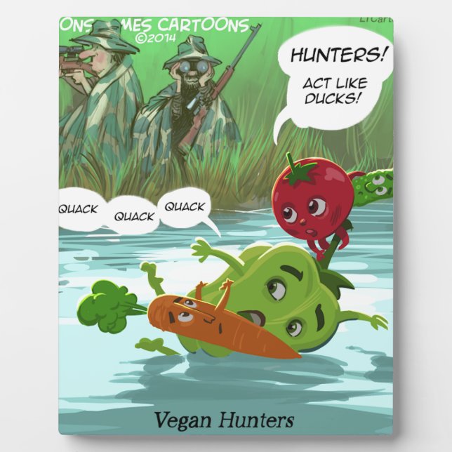 Placa Expositora Cazadores Veganos Divertidos (Frente)