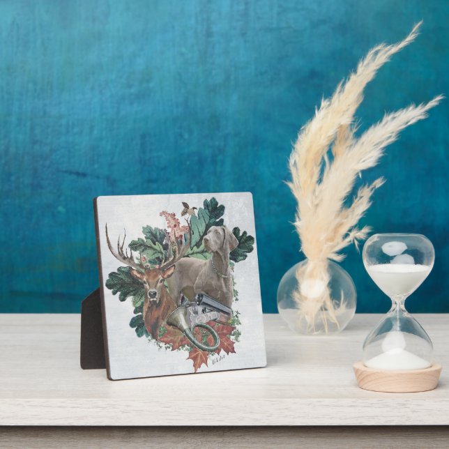 Placa Expositora Cazando con un Weimaraner, "Fantasma gris" (in situ)