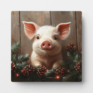 Placa Expositora Cerdo de Navidad Lindo Pintura Rústica