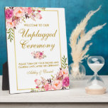 Placa Expositora Ceremonia Boda de oro rosa floral desconectada<br><div class="desc">Floral color de agua rosa Rubor Boda de oro Ceremonia de mesa desenchufada</div>