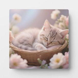 Placa Expositora Cesta Floral de Gatito Dormido Soñador