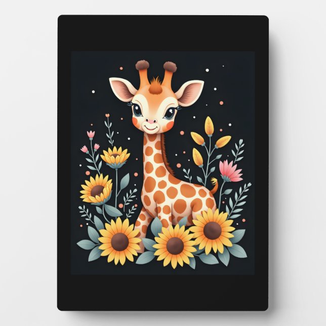 Placa Expositora Charming Giraffe Surrounded By Flowers Long Sleeve (Frente)