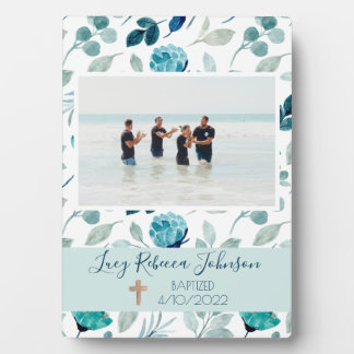 Placa Expositora Chica Bautismo Cristiano Conmemorativo Azul Paco