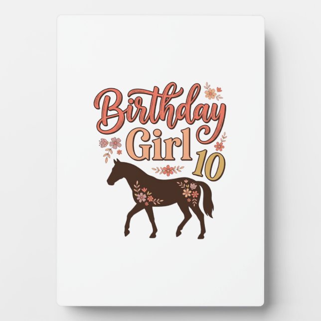 Placa Expositora Chica Cumpleaños 10 Caballo Diseño Vectorial Flora (Frente)