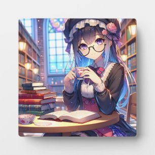 Placa Expositora Chica de anime lindo en lectura de anteojos