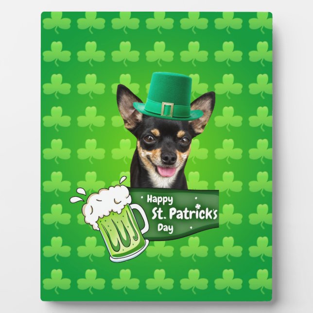 Placa Expositora Chihuahua Cuppy Dog St. Patrick's Day Green Clover (Frente)