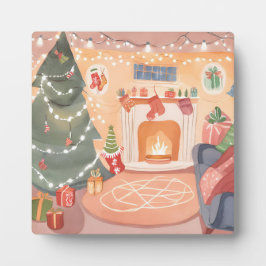 Placa Expositora Chimenea de Navidad en acuarela