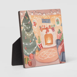Placa Expositora Chimenea de Navidad en acuarela
