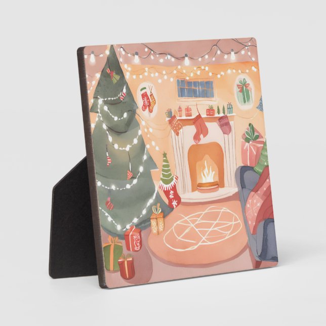 Placa Expositora Chimenea de Navidad en acuarela (Anverso)