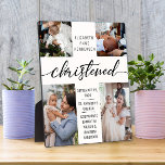 Placa Expositora Christening Collage de fotos Keepsake<br><div class="desc">Moderna y elegante foto de Navidad. El diseño incluye 4 fotos de la ceremonia de la Navidad,  cruz y nombre del bebé,  fecha de la Navidad,  nombres de iglesias y padrinos. Elegante aguante o regalo.</div>