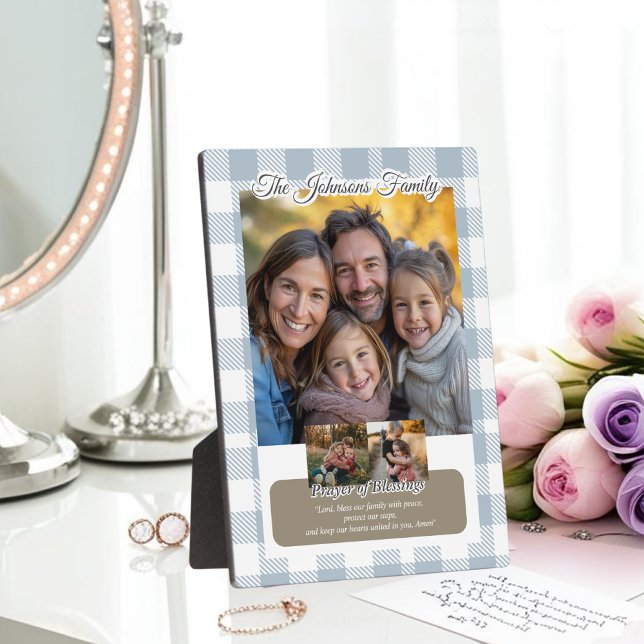 Placa Expositora Christian Blue Buffalo Plaid Family Photo Collage (Subido por el creador)
