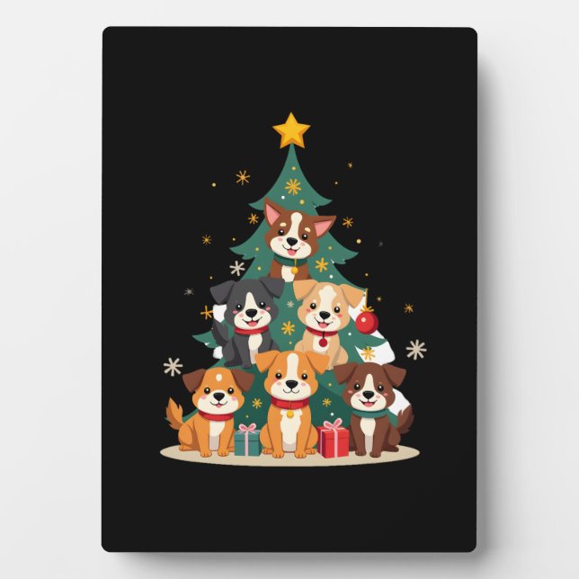 Placa Expositora Christmas Dog Tree T-Shirt Cute Funny Puppy Dogs X (Frente)