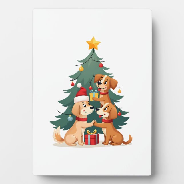 Placa Expositora Christmas Dog Tree T-Shirt Cute Funny Puppy Dogs X (Frente)