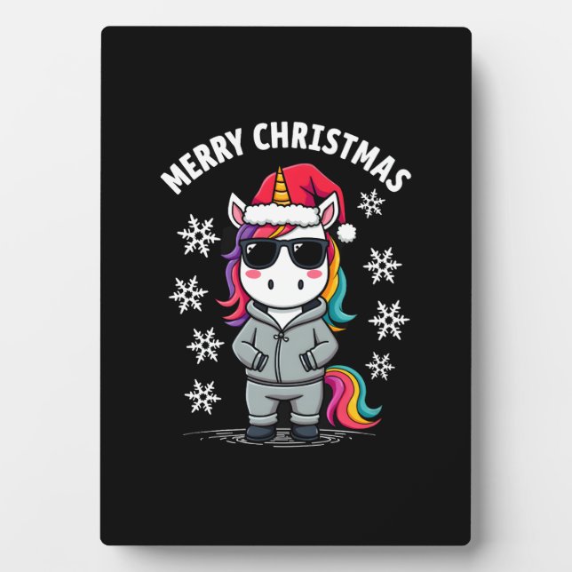 Placa Expositora Christmas Unicorn Santa Hat T-Shirt (3) (Frente)