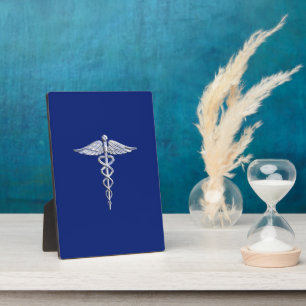 Placa Expositora Chrome como Caduceus Símbolo médico Navy Deco azul