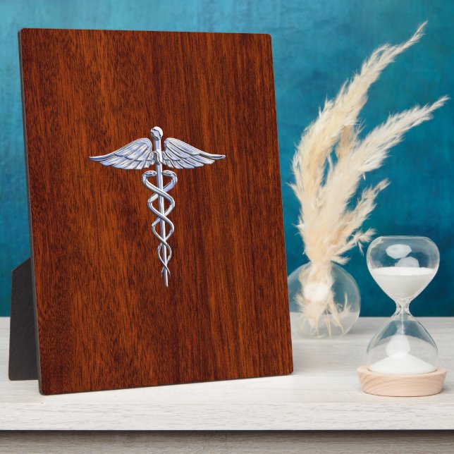 Placa Expositora Chrome como símbolo médico de Caduceus Mahogany Br (Lado)