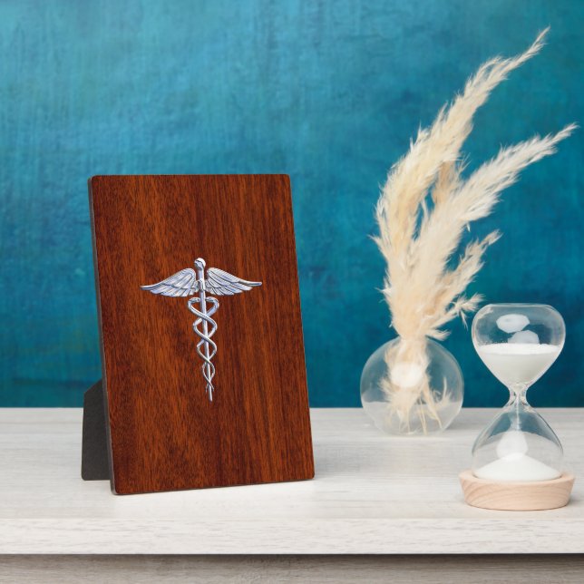 Placa Expositora Chrome como símbolo médico de Caduceus Mahogany Br (Lado)