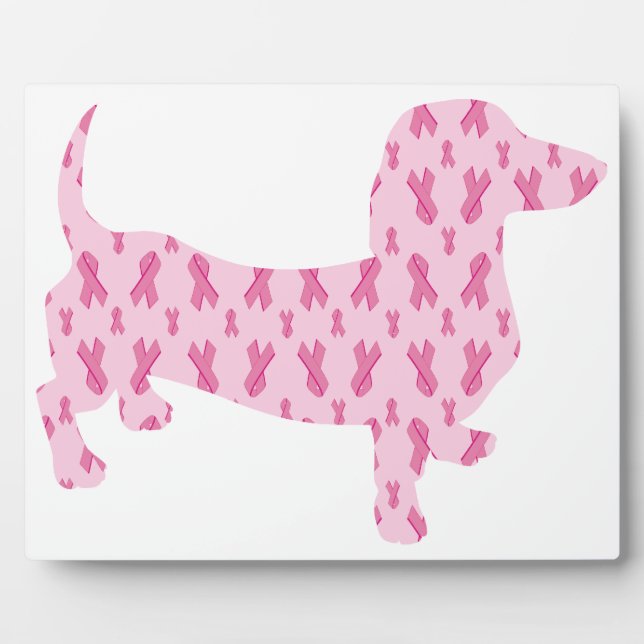 Placa Expositora Cinta rosa Dachshund para el cáncer (Frente)