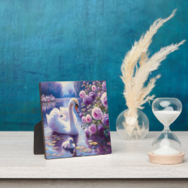 Placa Expositora Cisne blanco con Rosas morados