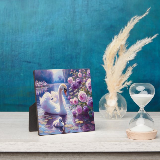 Placa Expositora Cisne blanco con Rosas morados (in situ)