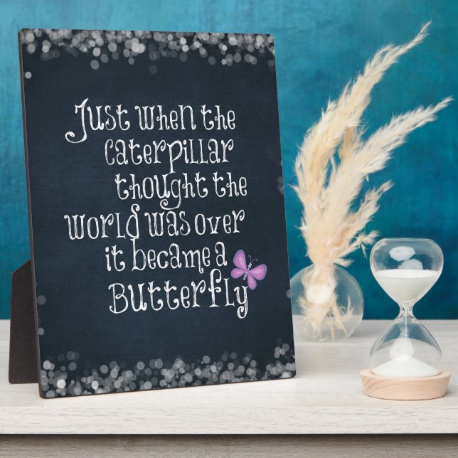 Placa Expositora Cita inspiradora de mariposa de oruga (Lado)