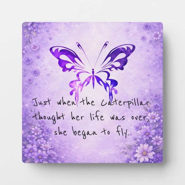 Placa Expositora Cita Inspiradora de Mariposa Morada (Frente)