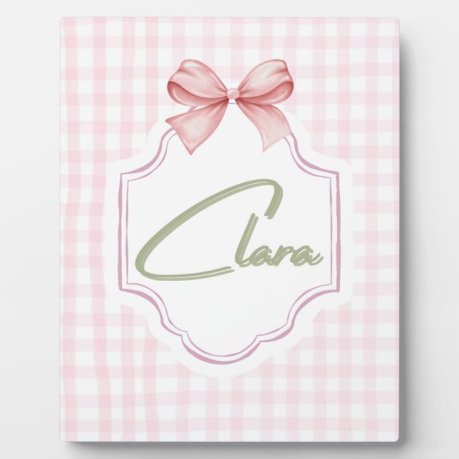 Placa Expositora Clara Baby Nursery personalizada Bow&Gingham (Frente)