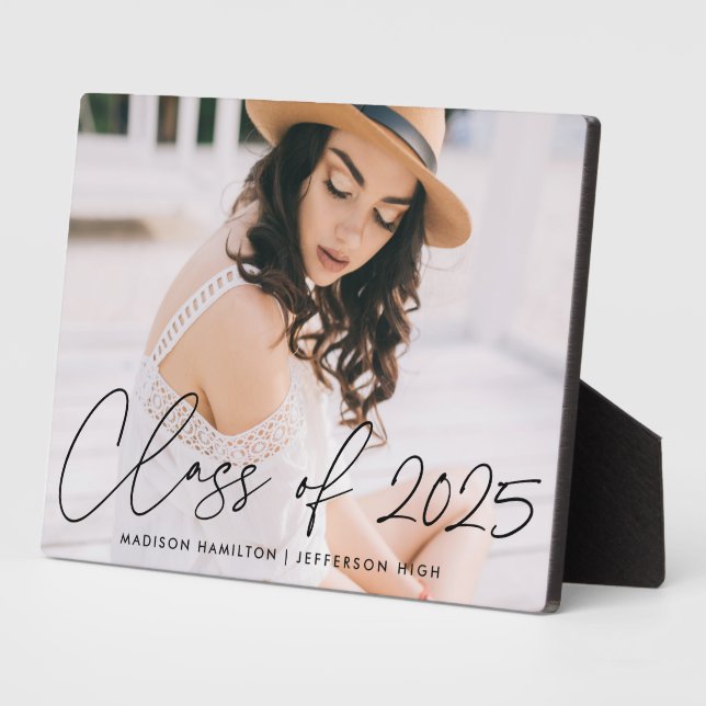 Placa Expositora Clase de 2023 Modern Black Script Graduation Photo (Lado)