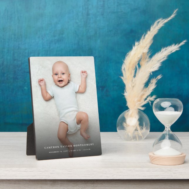 Placa Expositora Clásico Gradiente Negro Simple Foto Moderna de Beb (Lado)