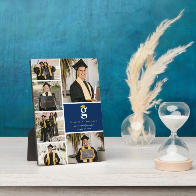 Placa Expositora Clásico Monograma Oro Bloques 6 Graduación de Foto (Lado)