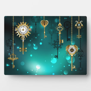 Placa Expositora Claves de esqueleto antiguas sobre fondo verde