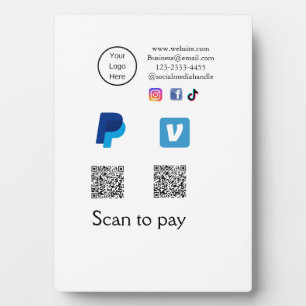 Placa Expositora Código Q R barrido PayPal venmo pay add social med