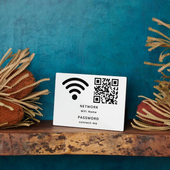 Placa Expositora Código QR Contraseña WiFi y red personalizada (Lado)
