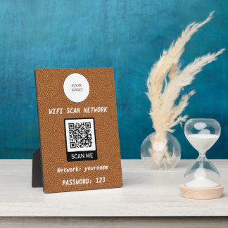 Placa Expositora Código QR de Wifi Gratuito Cuero Marrón Liso