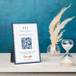 Placa Expositora Código QR del enlace de revisión de monograma azul