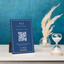 Placa Expositora Código QR del enlace de revisión de monograma azul